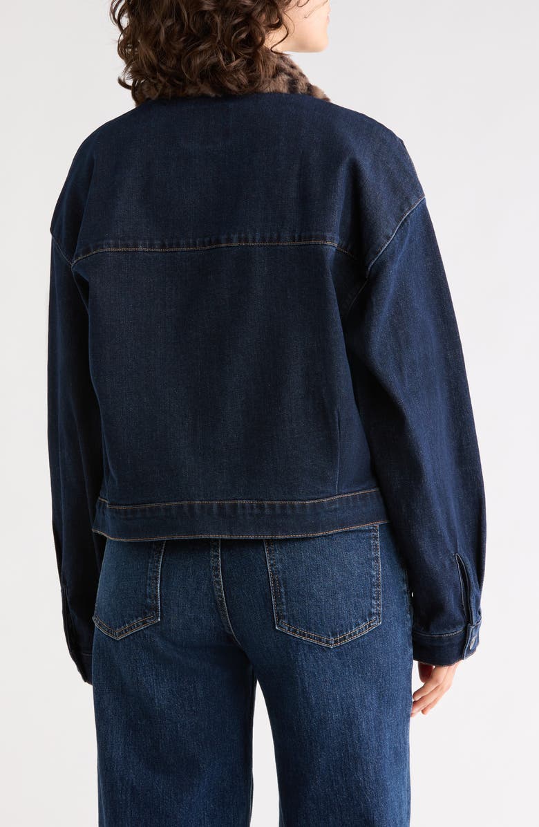 Sanctuary Faux Fur Collar Crop Denim Jacket, Alternate, color, Blue Rinse