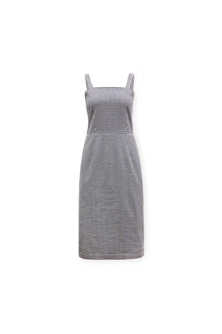 Women's Organic Seersucker Sheath Dress, Alternate, color, Navy Gingham Seersucker
