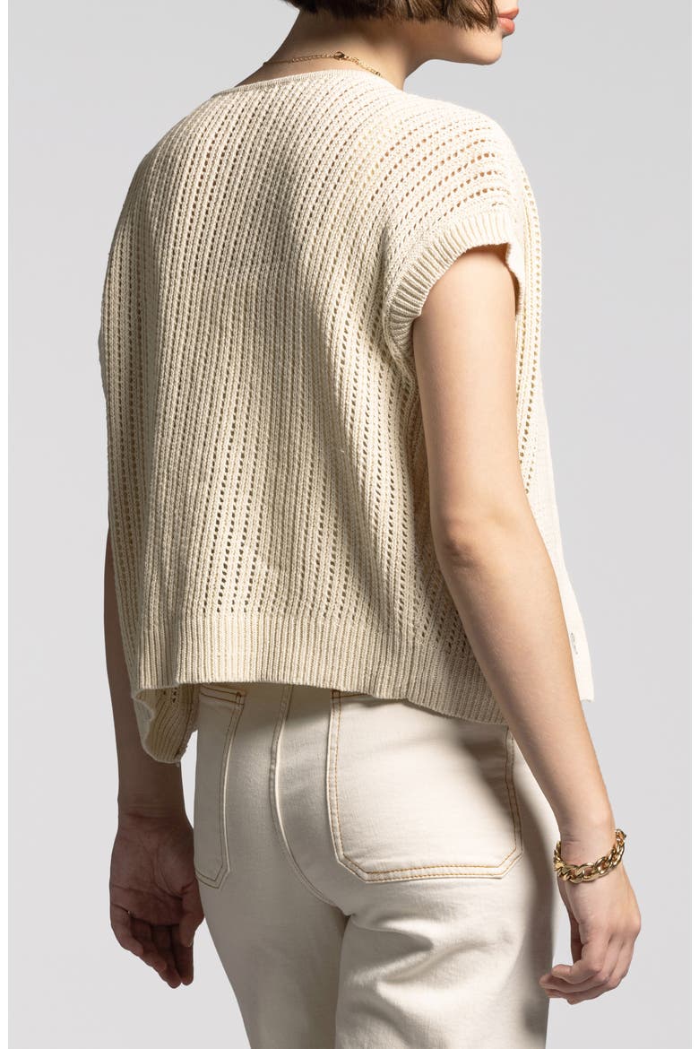 Violette Short Sleeve Linen & Cotton Cardigan, Alternate, color, BONE