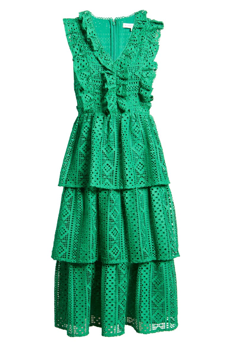 Sleeveless Tiered Midi Dress, Alternate, color, GREEN