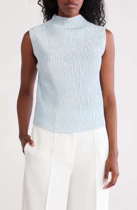 Funnel Neck Pleated Woven Top