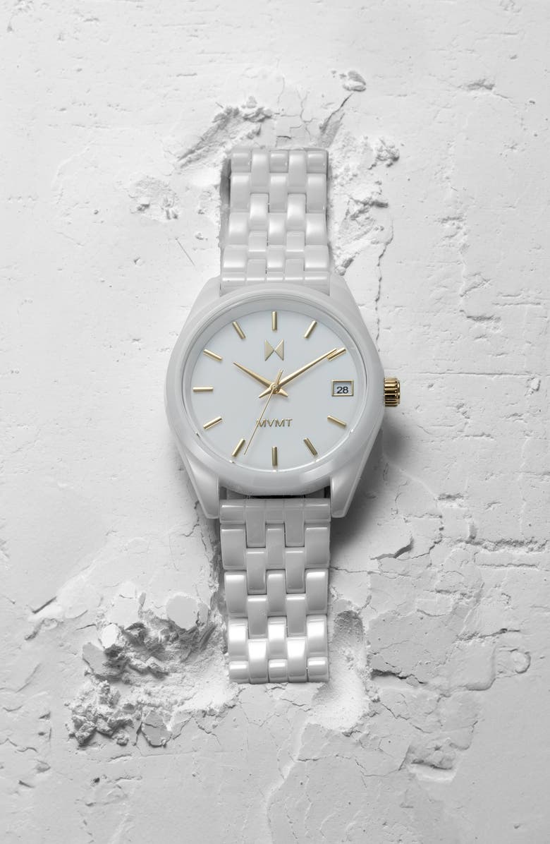 MVMT Rise Boyfriend Ceramic Bracelet Watch, 36mm, Alternate, color, White