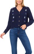 CeCe Floral Embroidered Pointelle Stitch Cardigan