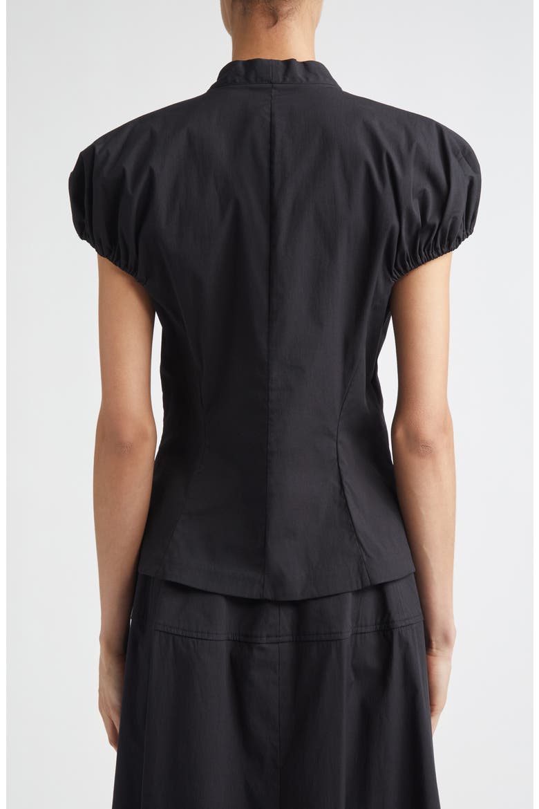 Cotton Poplin V-Neck Button-Up Shirt, Alternate, color, BLACK