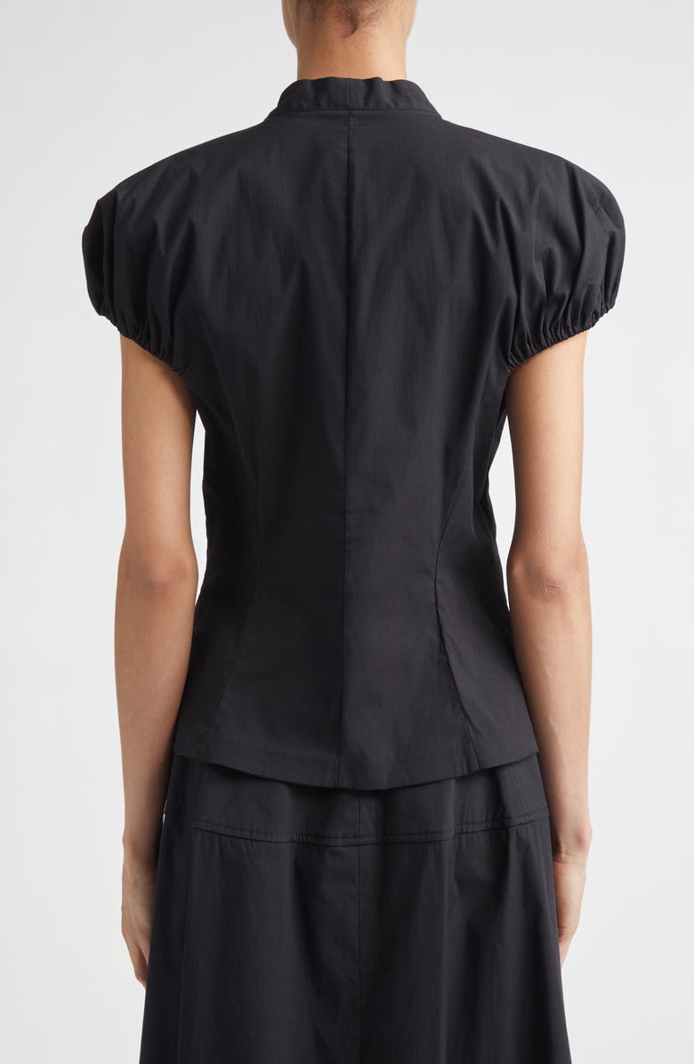 Lela Rose Cotton Poplin V-Neck Button-Up Shirt, Alternate, color, Black