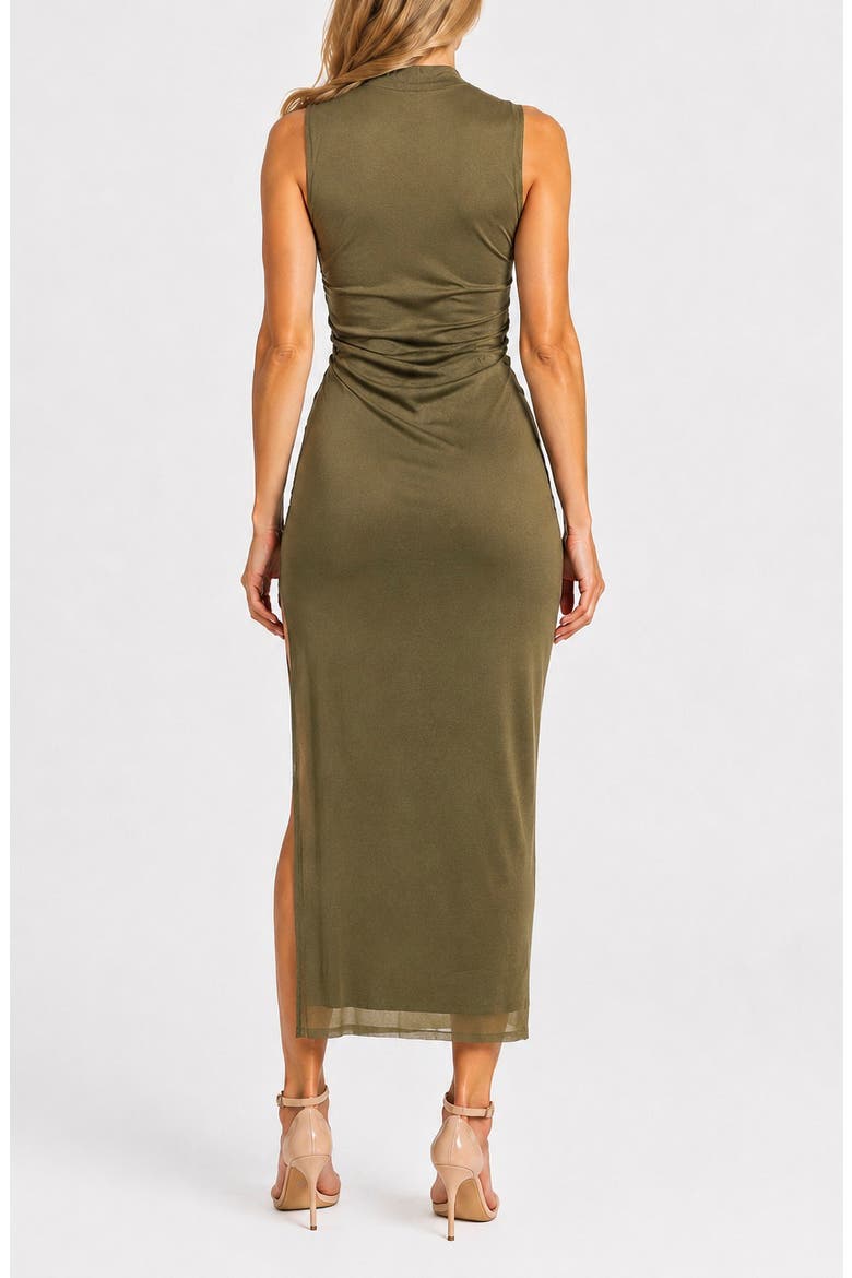 Power Mesh Shirred Waist Maxi Dress, Alternate, color, OLIVE