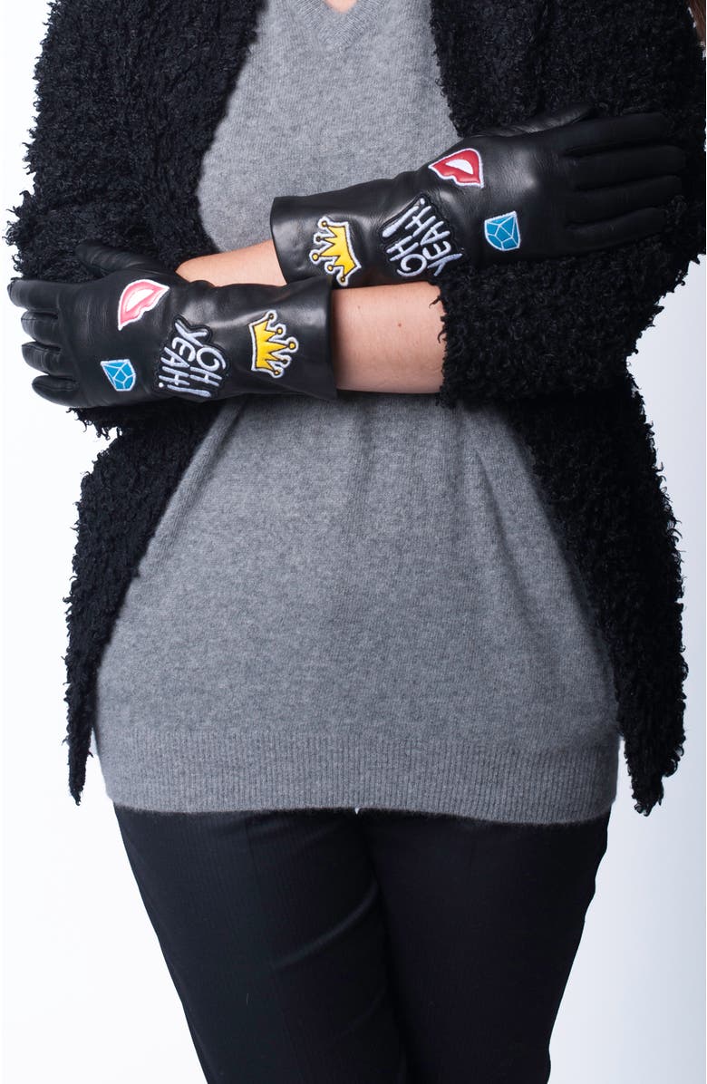 Portolano Leather gloves with patches, Alternate, color, Black