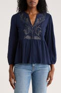 Lucky Brand Split Neck Peplum Top