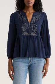 Lucky Brand Split Neck Peplum Top