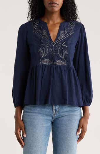 Lucky Brand Split Neck Peplum Top