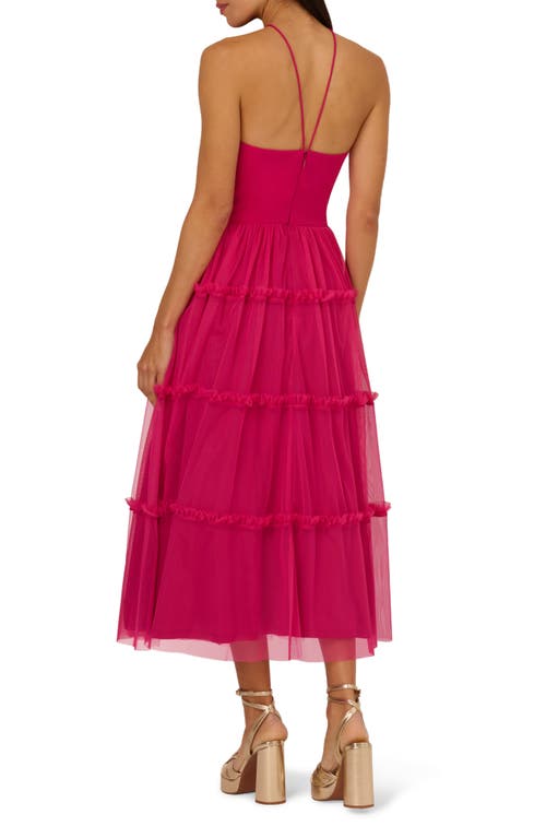 ADRIANNA PAPELL ADRIANNA PAPELL MIXED MEDIA TIERED COCKTAIL MIDI DRESS