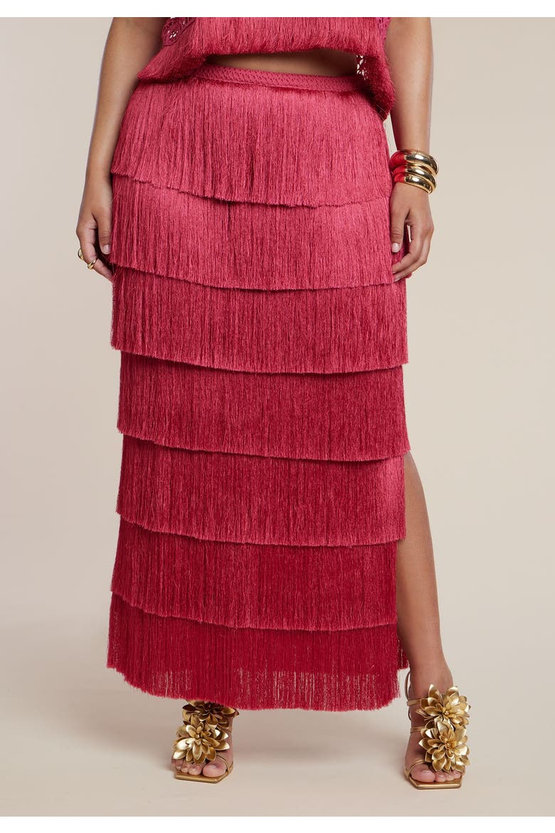 Patbo X Eloquii Fringe Column Maxi Skirt, Alternate, color, BRIGHT ROSE