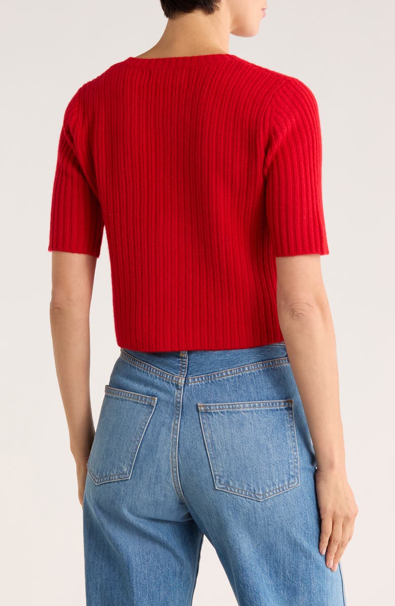 Magaschoni Short Sleeve Cashmere Cardigan, Alternate, color, Rose Romance