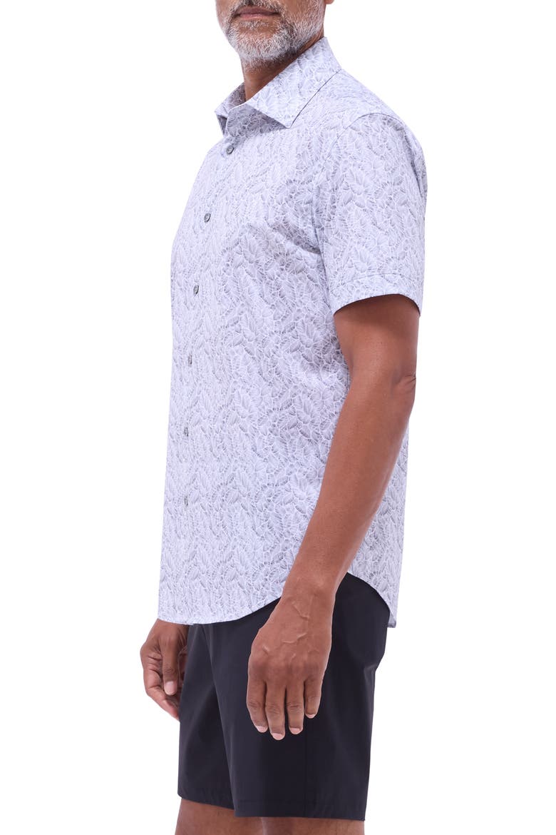 Miles OoohCotton® Leaf Print Short Sleeve Button-Up Shirt, Alternate, color, ZINC