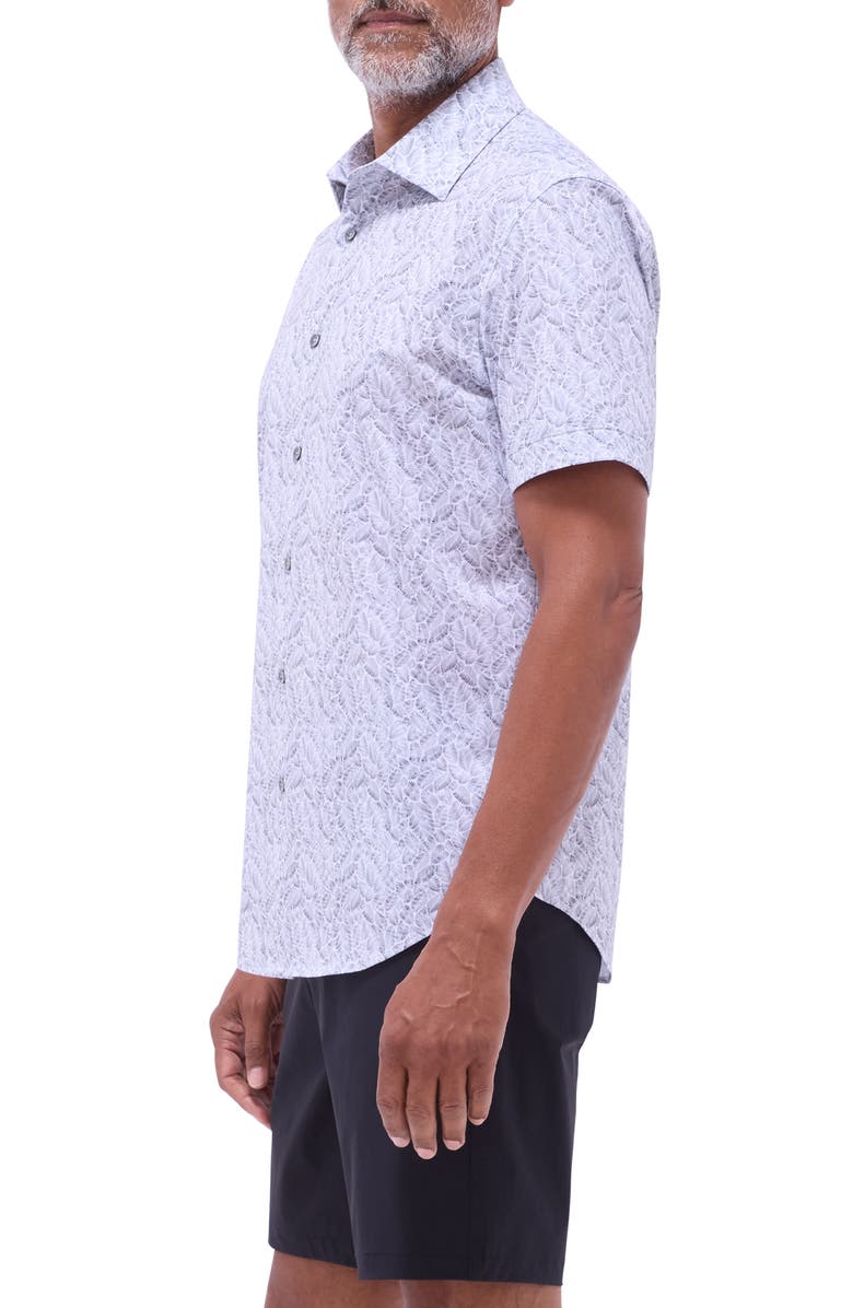 Bugatchi Miles OoohCotton<sup>®</sup> Leaf Print Short Sleeve Button-Up Shirt, Alternate, color, Zinc