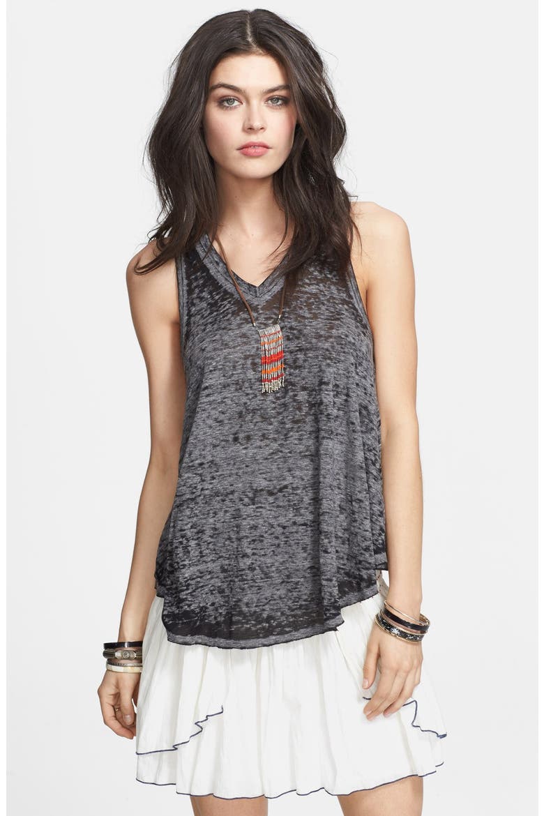 'Breezy' Seam Detail Slub Knit Tank, Main, color, BLACK