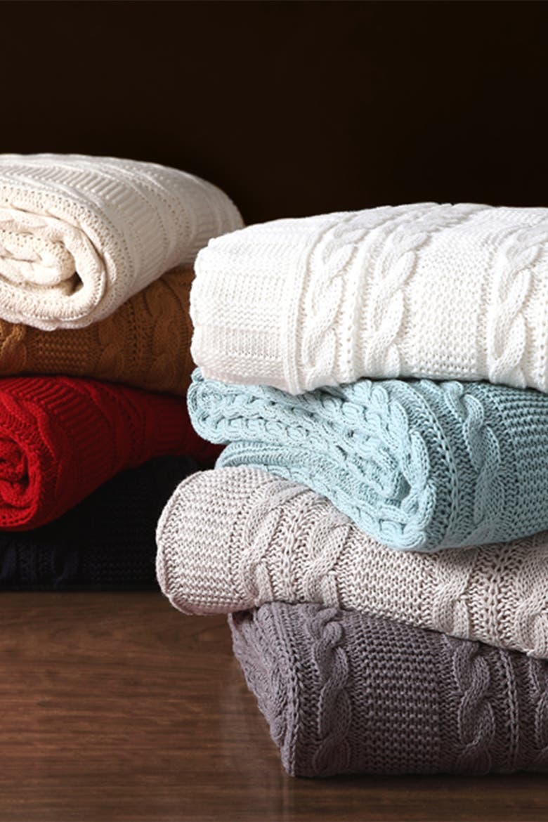 Dublin Cable Knit Throw Blanket, Alternate, color, GREY