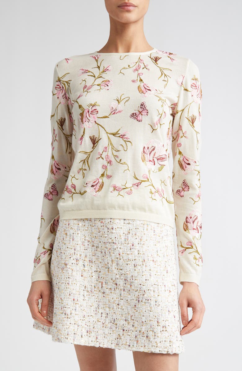 Giambattista Valli Embroidered Cashmere & Silk Sweater, Main, color, Ivory