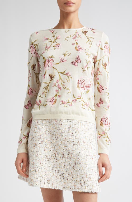 Giambattista Valli Floral-embroidered Cashmere Cardigan In Ivory
