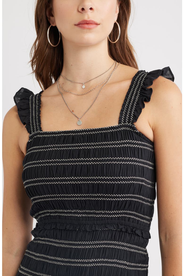 Ruffle Smocked Drop Waist Cotton Blend Minidress, Alternate, color, BLACK