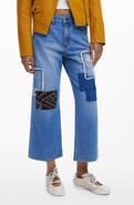Desigual Patched Mid Rise Crop Wide Leg Jeans