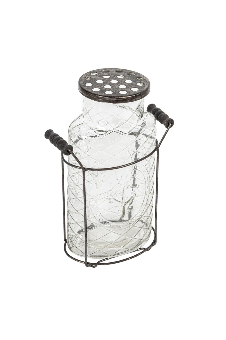 Glass vase in Metal Stand with Metal Frog Lid, Main, color, Clear