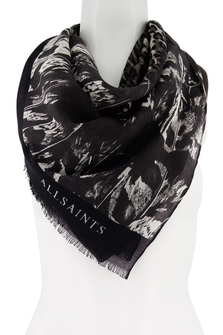 Patchwork Print Wool Scarf, Alternate, color, BLACK