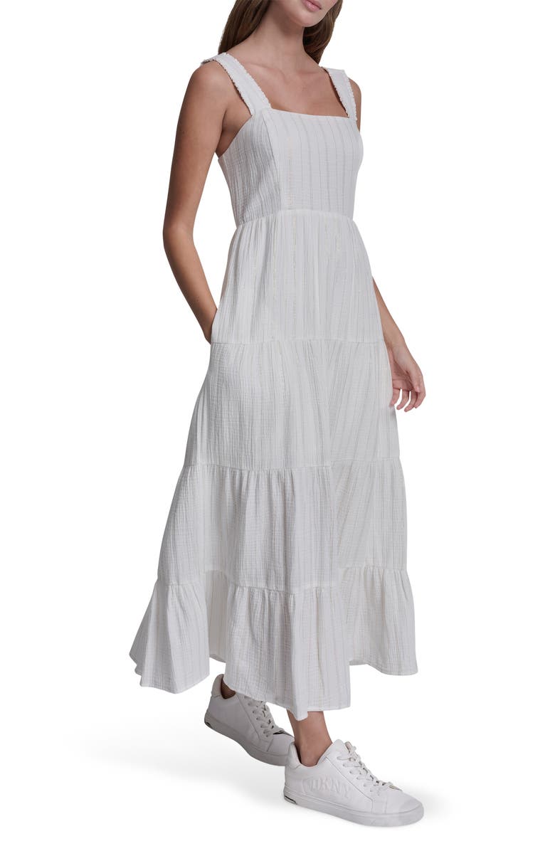 DKNY Jeans Sleeveless Tiered Cotton Gauze Sundress, Alternate, color, Gold Strip