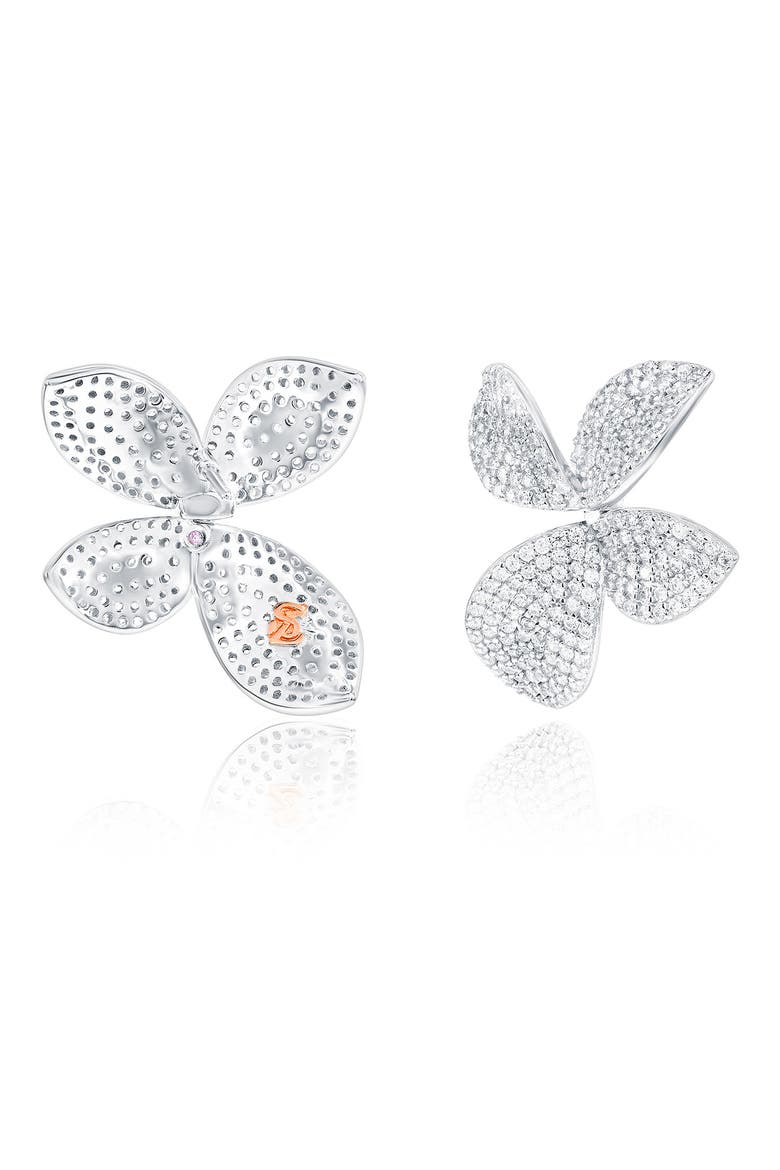 Pavé Cubic Zirconia Flower Stud Earrings, Alternate, color, SILVER