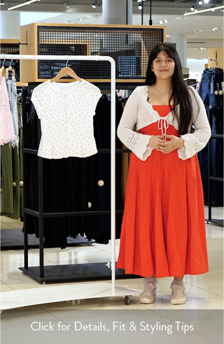 Floral Pointelle Stitch Peplum Button-Up Top, sales video thumbnail