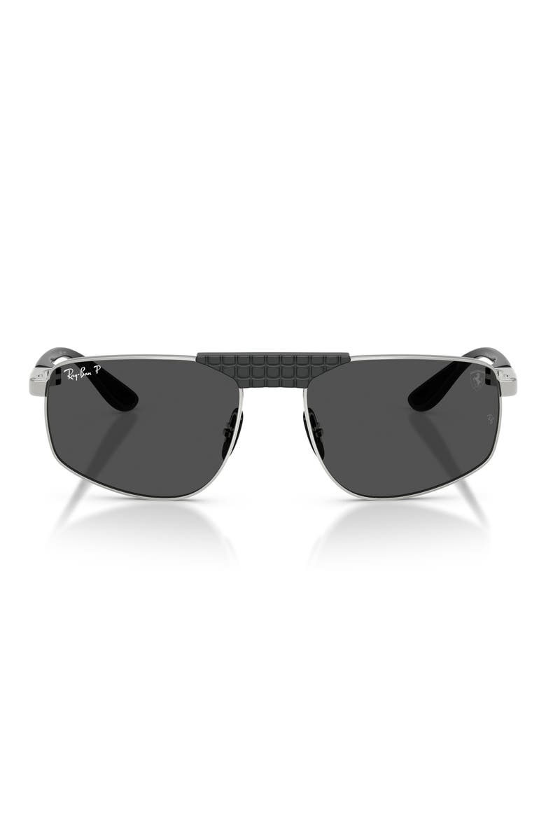 58mm Ferrari Polarized Irregular Sunglasses, Main, color, SILVER / POLAR DARK GREY