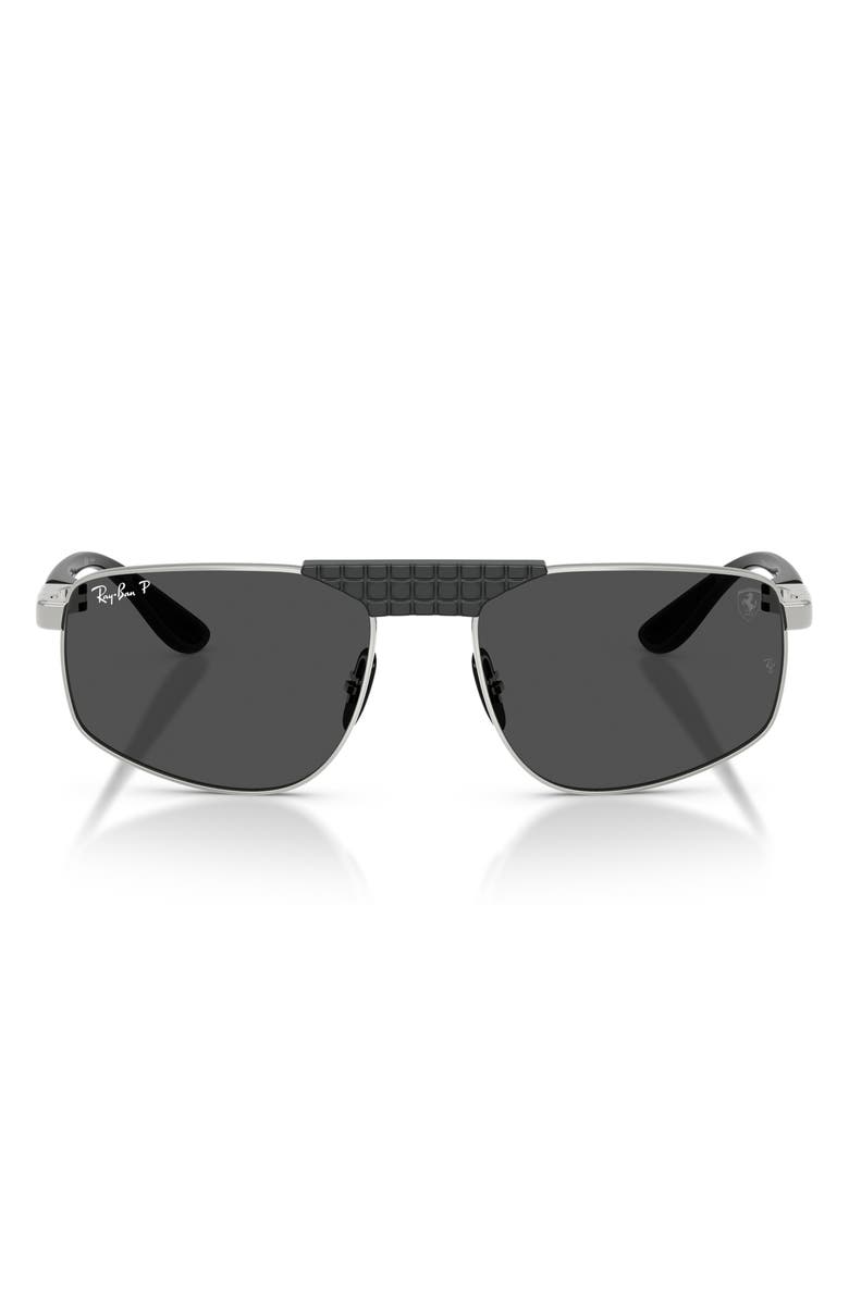 Ray-Ban 58mm Ferrari Polarized Irregular Sunglasses, Main, color, Silver / Polar Dark Grey