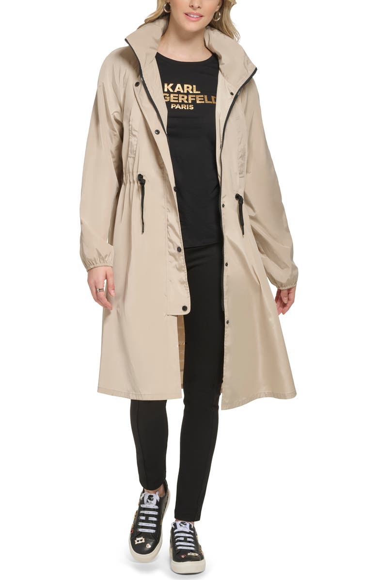 KARL LAGERFELD PARIS Skirted Hooded Coat, Main, color, 