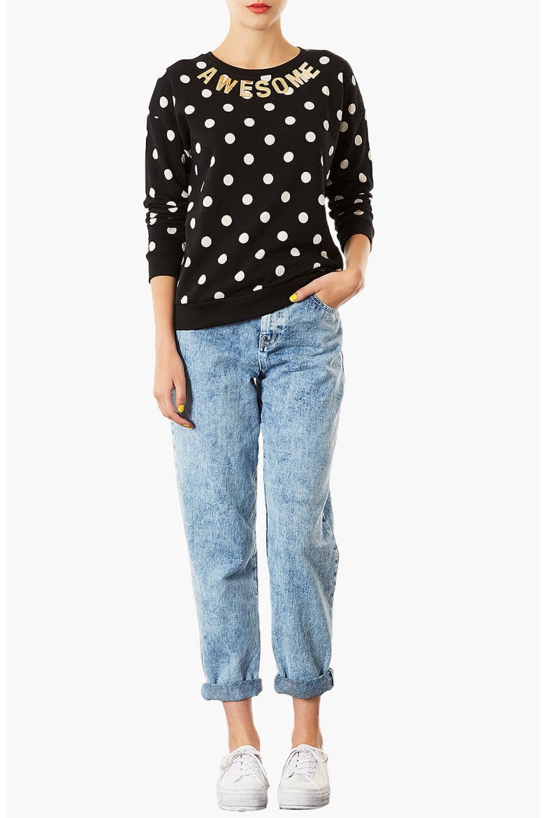 Spotted Slogan Sweatshirt, Alternate, color, BLACK