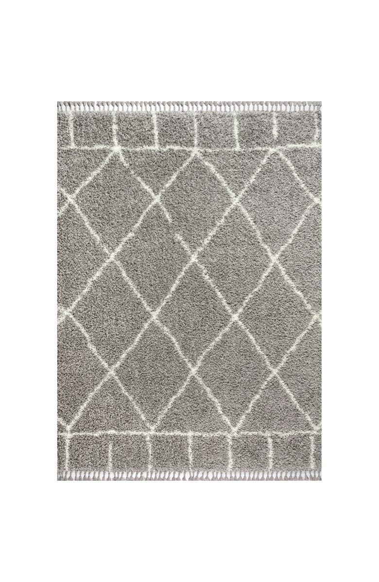 JONATHAN Y Mercer Shag Plush Tassel Moroccan Geometric Area Rug, Main, color, Gray/Ivory
