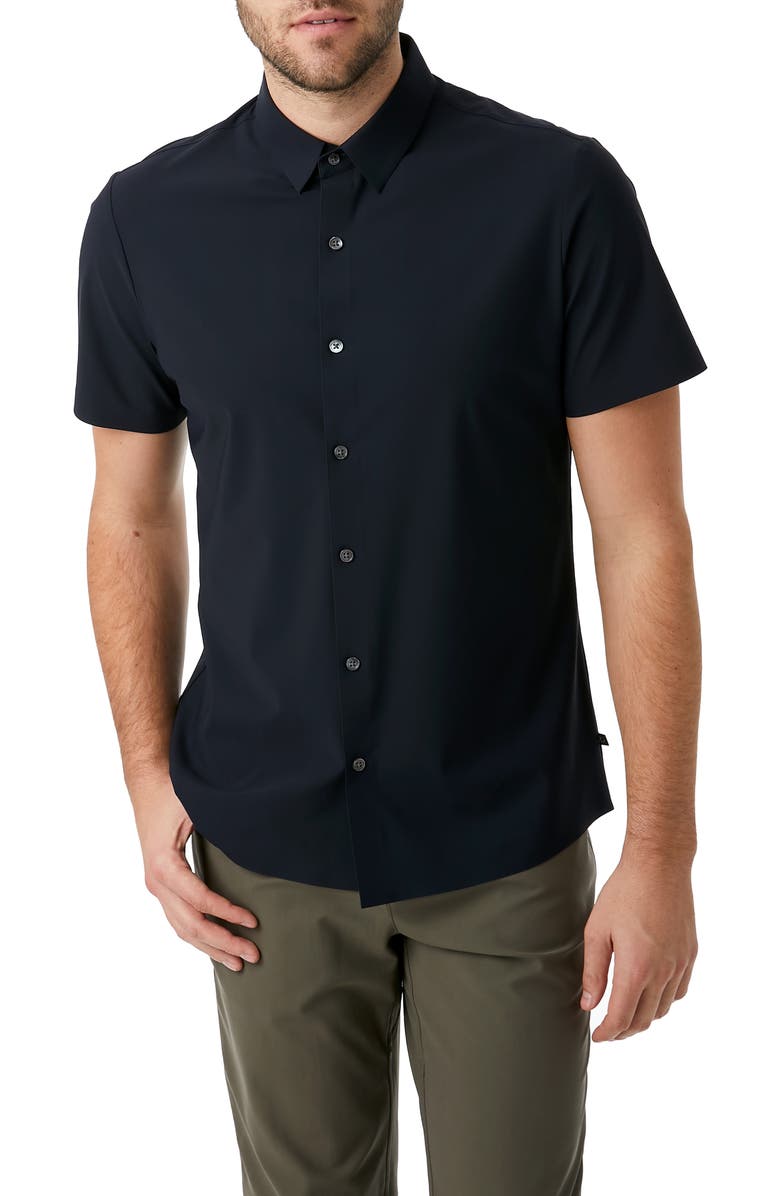 7 Diamonds American Me Slim Fit Short Sleeve Button-Up Performance Shirt, Main, color, Navy