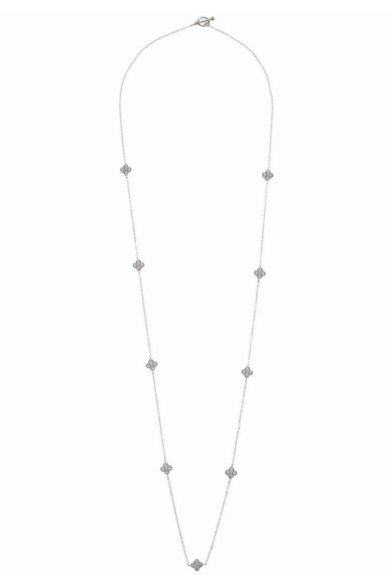 Cubic Zirconia Clover Station Chain Long Necklace, Main, color, SILVER