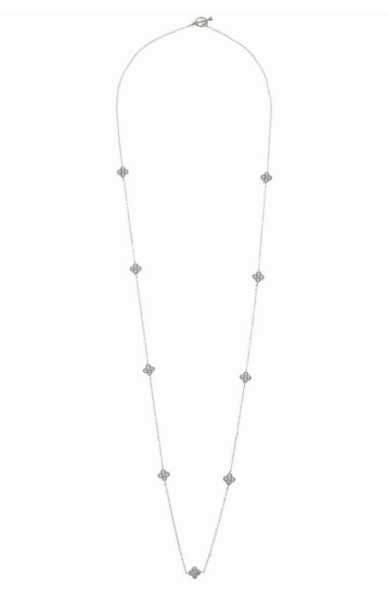 Juvell Cubic Zirconia Clover Station Chain Long Necklace, Main, color, Silver