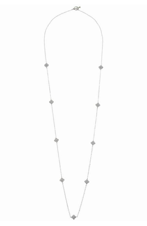Cubic Zirconia Clover Station Chain Long Necklace