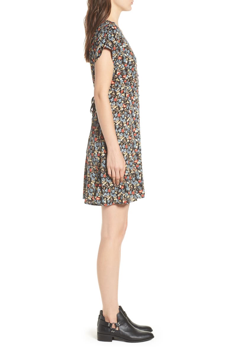 Floral Print Button Front Dress, Alternate, color, BLACK GROUND FLORAL