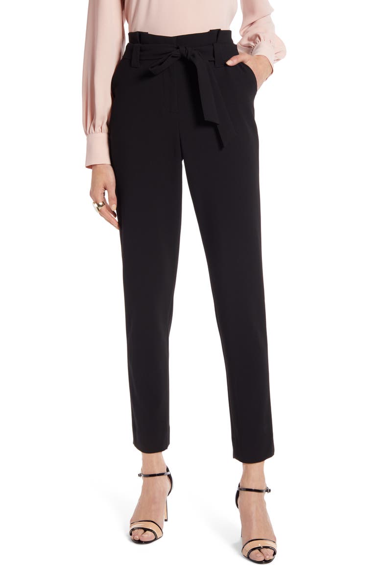Paperbag Waist Twill Pants, Main, color, BLACK