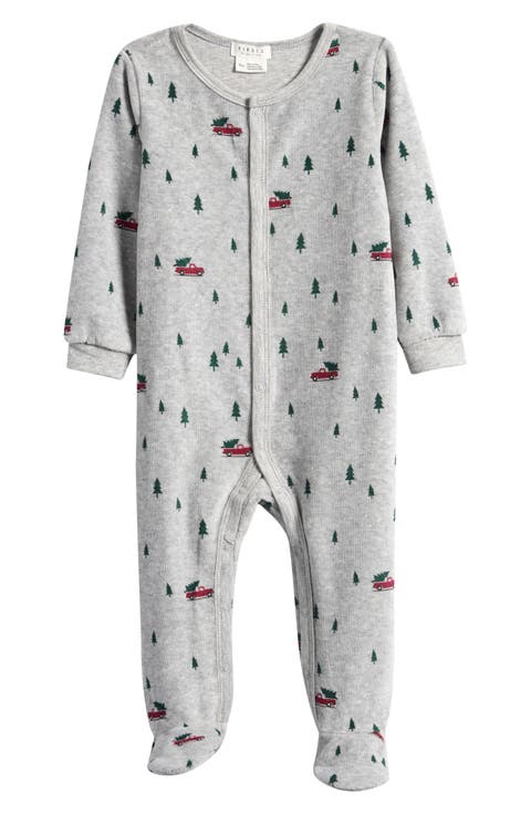 Festive Truck Print Fitted One-Piece Velour Pajamas (Baby)