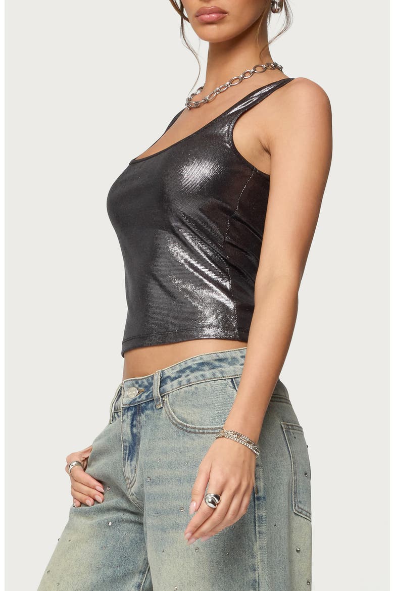 Laidie Metallic Crop Tank, Alternate, color, DARK-GRAY