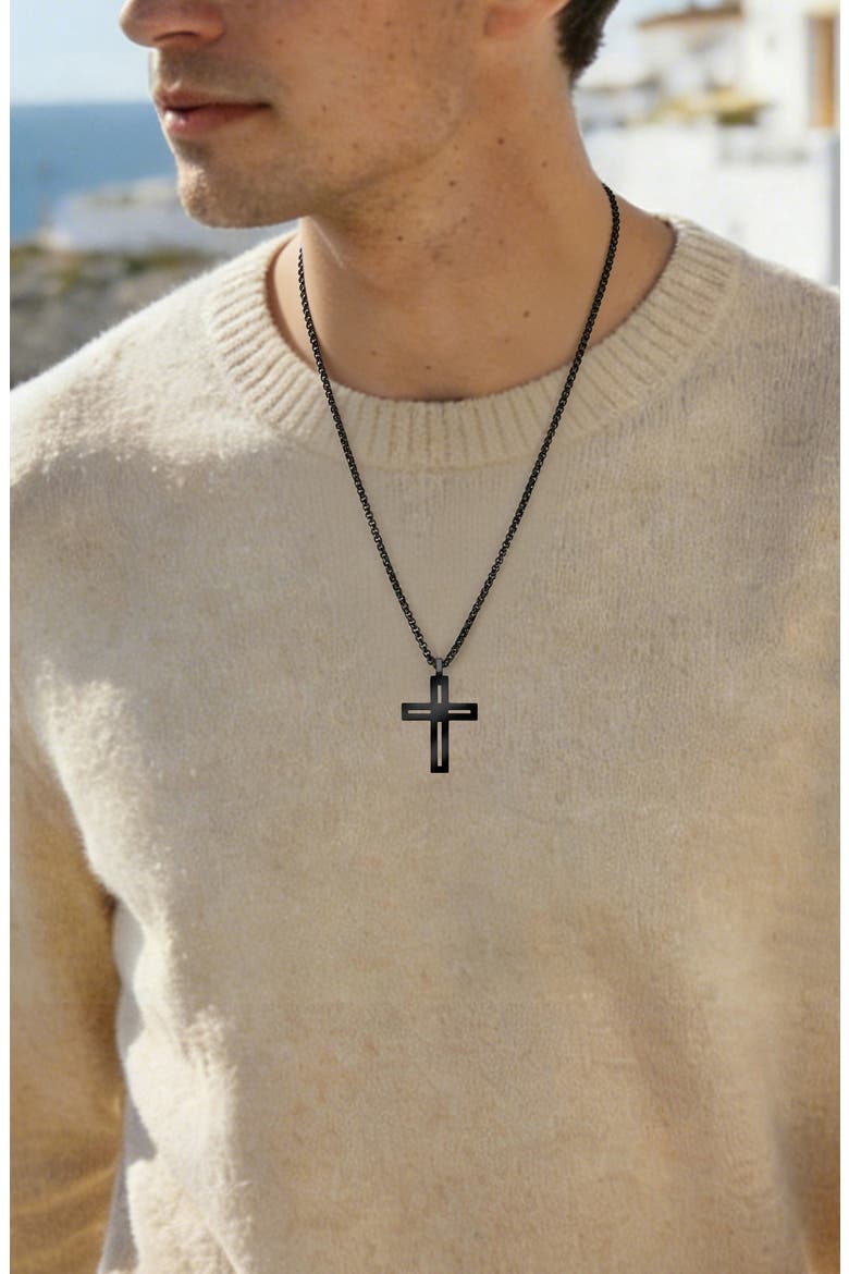 Men's Cut-Out Cross Necklace, Alternate, color, BLACK