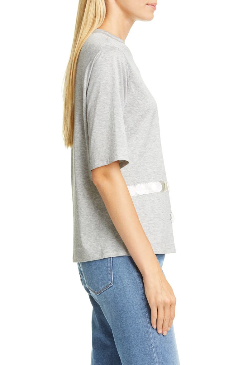 Paillette Detail Cotton Tee, Alternate, color, GREY