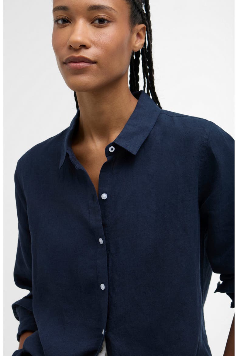 Marine Linen Button-Up Shirt, Alternate, color, NAVY
