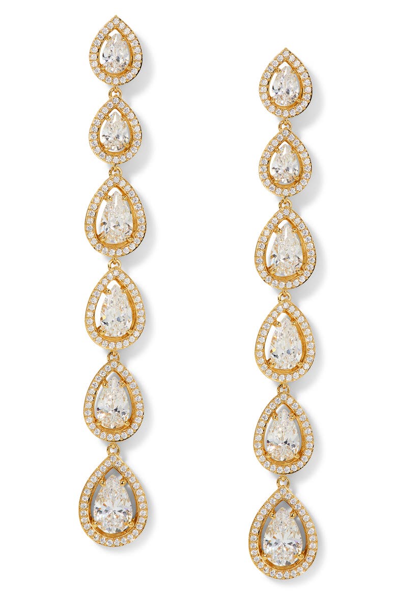 Radiant Pavé Pear Cubic Zirconia Linear Drop Earrings, Main, color, GOLD