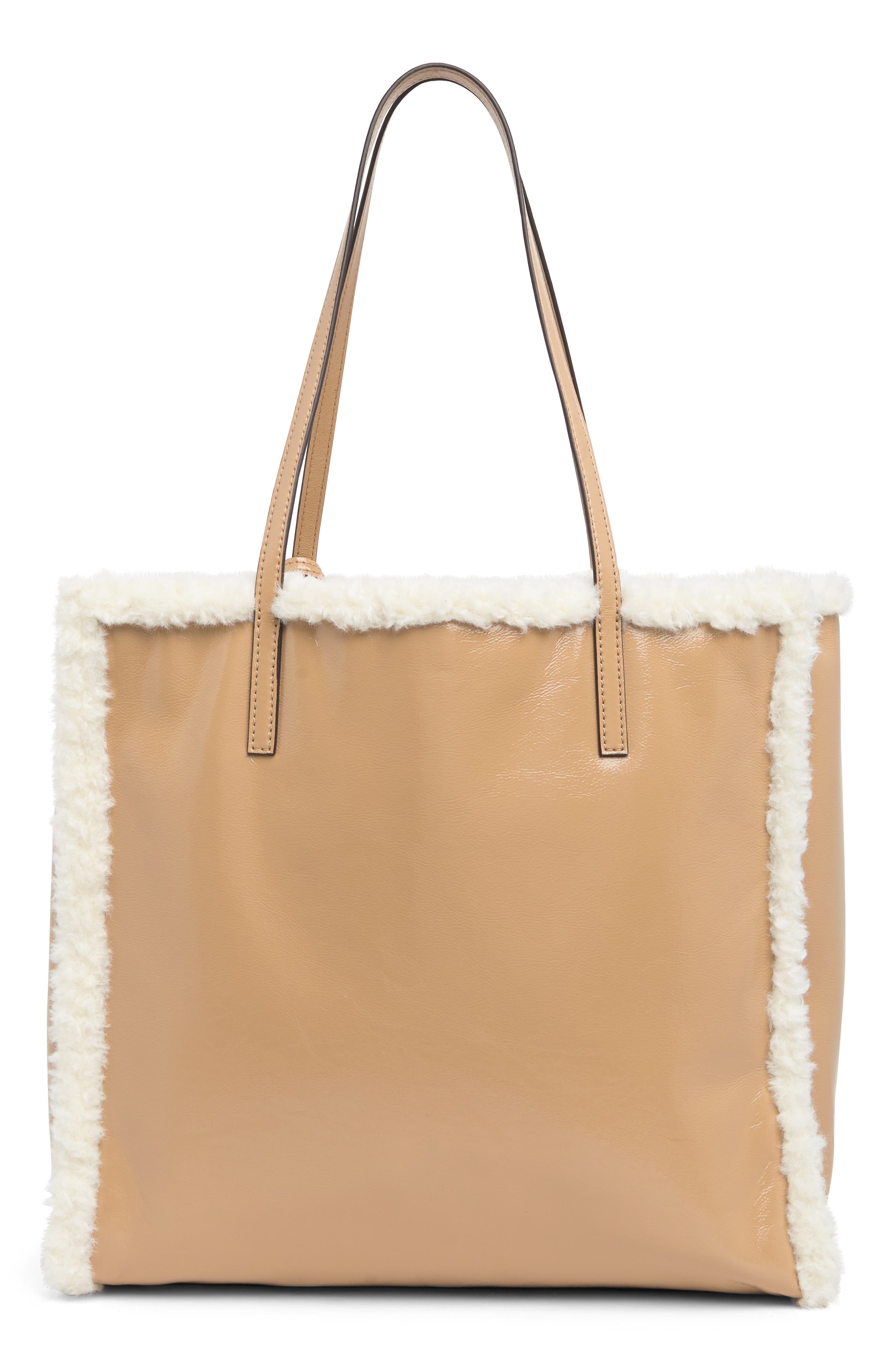Grind Faux Shearling Trim Tote Bag, Alternate, color, ICED COFFEE