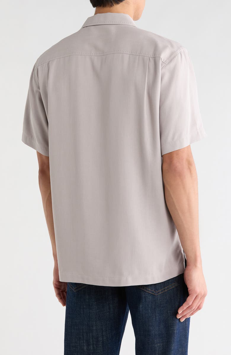 Tommy Bahama Herringbone Short Sleeve Silk Button-Up Camp Shirt, Alternate, color, Asheen