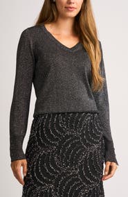 Halogen® Metallic V-Neck Sweater